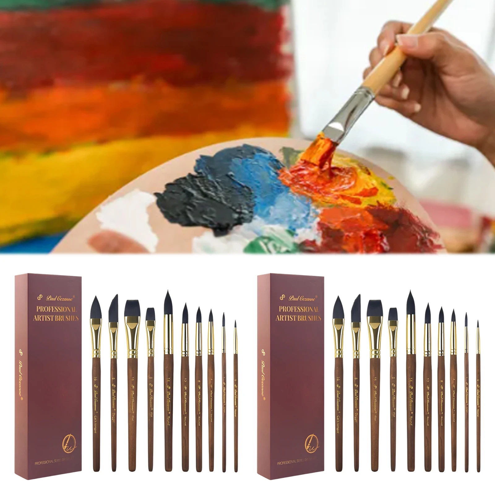 10Pcs 호두나무 페인트 브러시(포켓 포함) 수채화 그림 브러시 세트 재사용 가능한 나무 손잡이 아티스트 브러시 아트 및 여행 키트