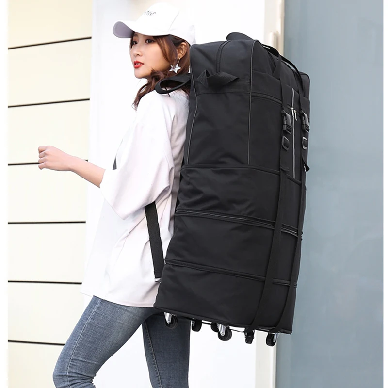 28 Inch Rolling Suitcase Luggage Aviation Checked Bag Black Travel Bag Universal Wheels Trolley Case Multifunction Backpack X50C