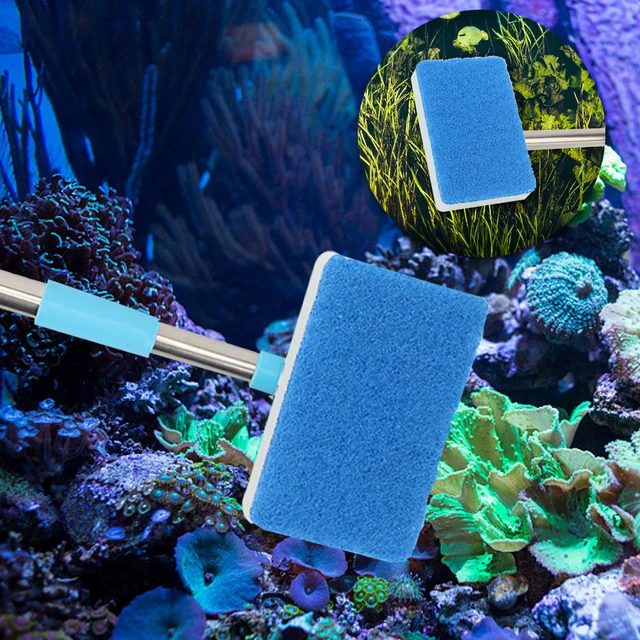 Super Long Handle Aquarium Fish Tank Glass Window Algae Cleaner Scrubber 180° adjustable Double-Sided Sponge Cleaning Brush 4