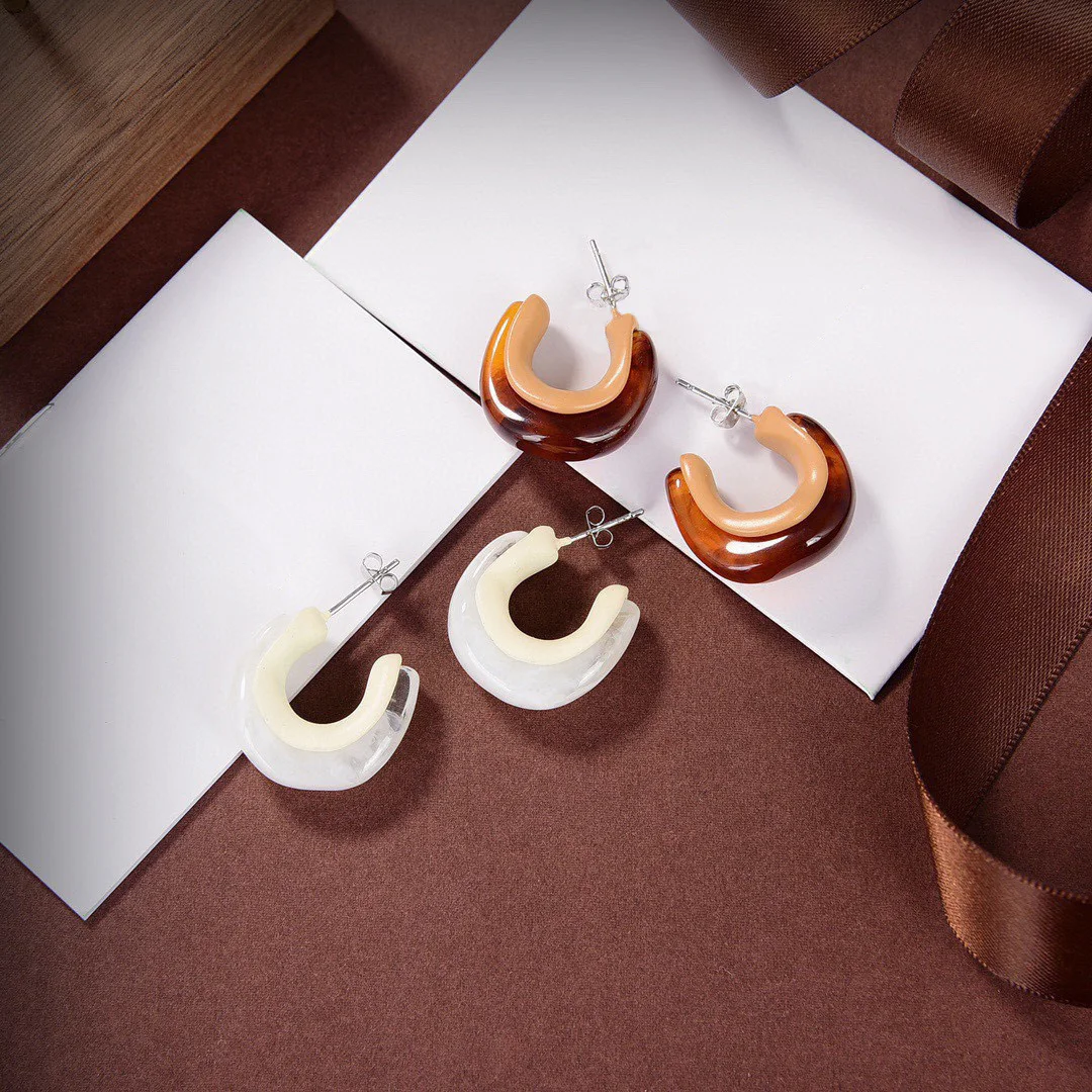 Vintage Amber White Resin Hoop Earrings C Letter Earrings Jewelry For Women