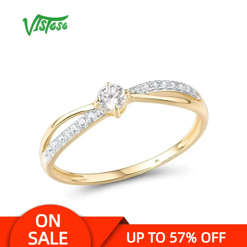 

VISTOSO Gold Rings For Women Genuine 9K 375 Yellow Gold Ring Sparkling White CZ Promise Band Rings Anniversary Fine Jewelry