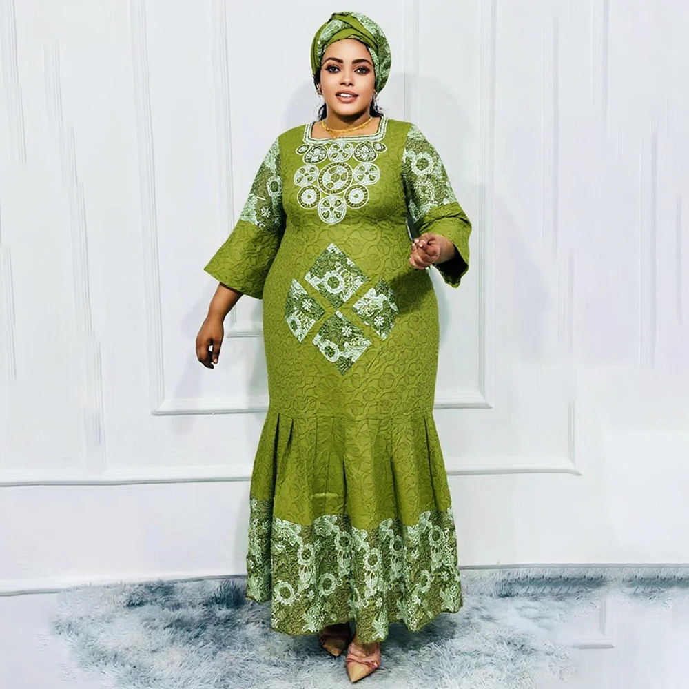 Ankara Green Dashiki Dress Elegant African Dresses For Women Dashiki  Traditional Clothing Ankara Lace Embroidery Gown