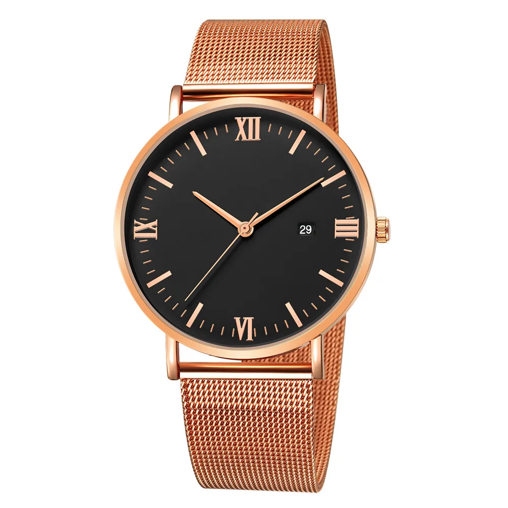 

Simple Watch Stainless Steel Mesh Strap Watch Men's Business Casual Analog Quartz Clock Ultra Thin Black Luxury Fashion Men