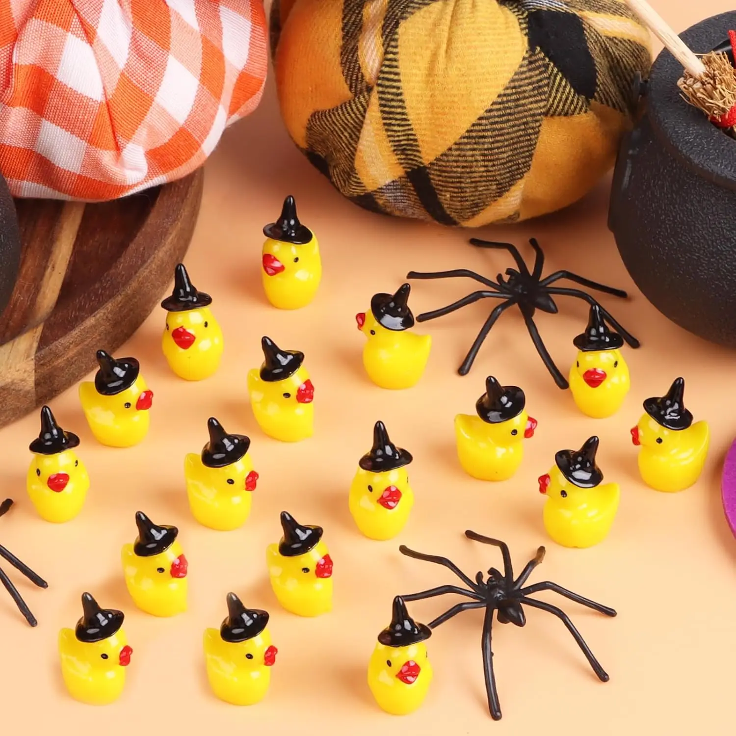 50 Mini Canards Résine Halloween | Décoration Fantôme Blanc Noir Orange