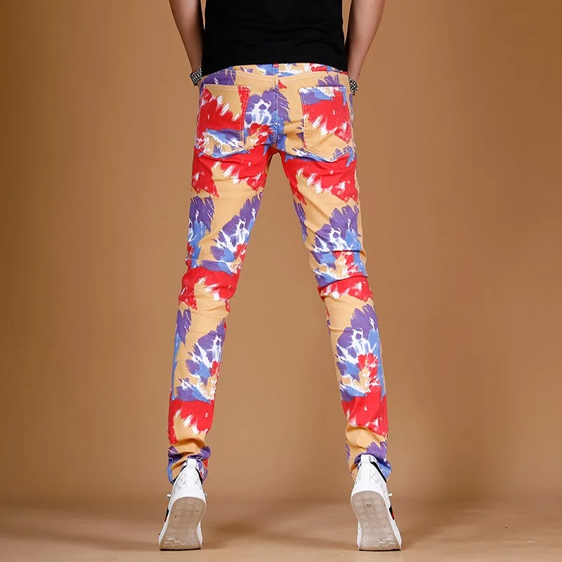 Summer Jeans Men Fashion Colourful Print Pants Streetwear Casual Straight Slim Fit Denim Trousers CP1628
