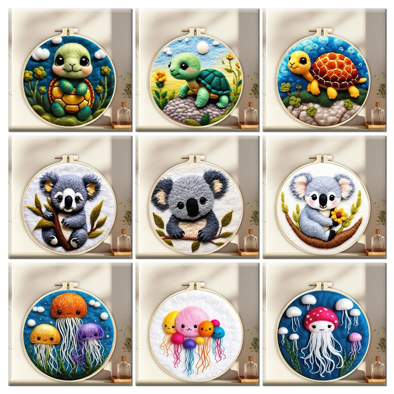 Wool Felting Starter Kit Turtle Koala Jellyfish Needle Felting Picture Needle Supplies Diy And Decoration CHENISTORY needle felting kit wool felting kit needle felting painting kit