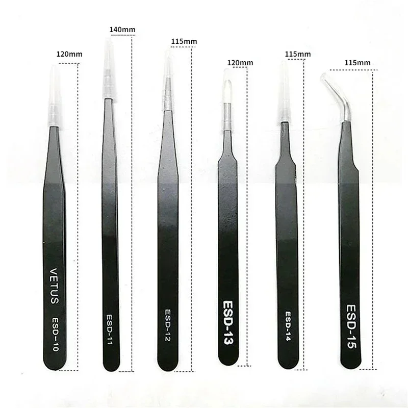 2/6pcs ESD Anti-Static Stainless Steel Tweezers Precision Maintenance Industrial Electronic Repair Tool Home Model Making Tools