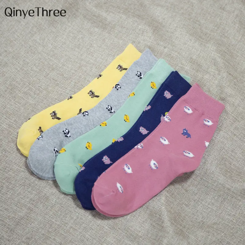 

Fashion Small Cute Animal Cartoon Socks Spring Women Socks Soft Cotton Socks With Prints Chick raccoon little sheep panda piggy