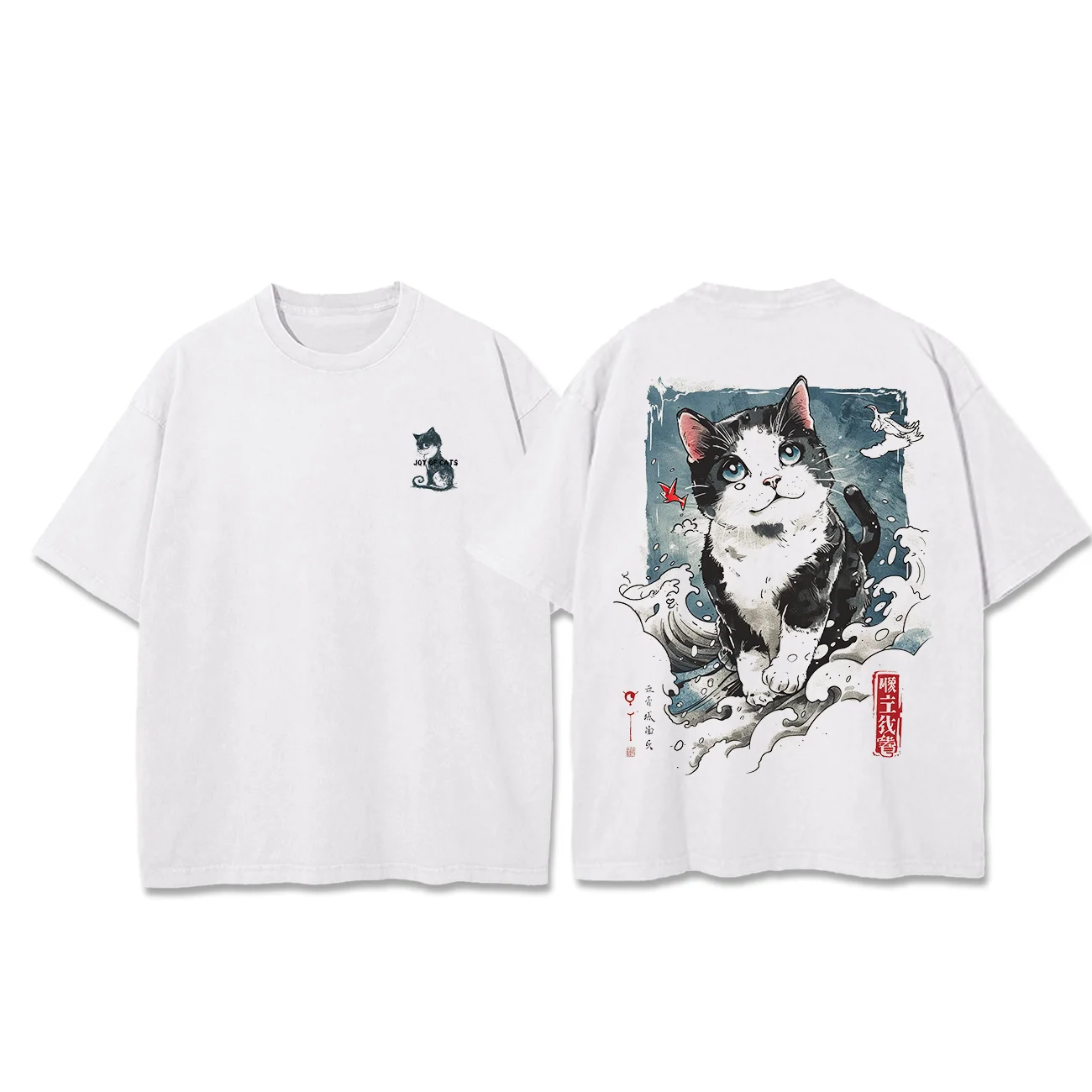 【NERDY】 Sleeping Cat Wappen Short Sleeve T-Shirt /追跡付 Mens T Shirt, Cute Floral Cat Short Sleeve Crew Neck Fitted