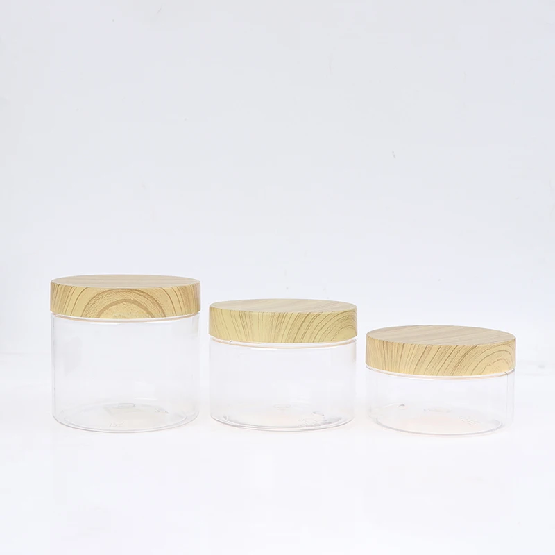 Empty Clear Jar Container With Plastic Imitation Wood Lid Plastic Storage Bottle plastic food containers