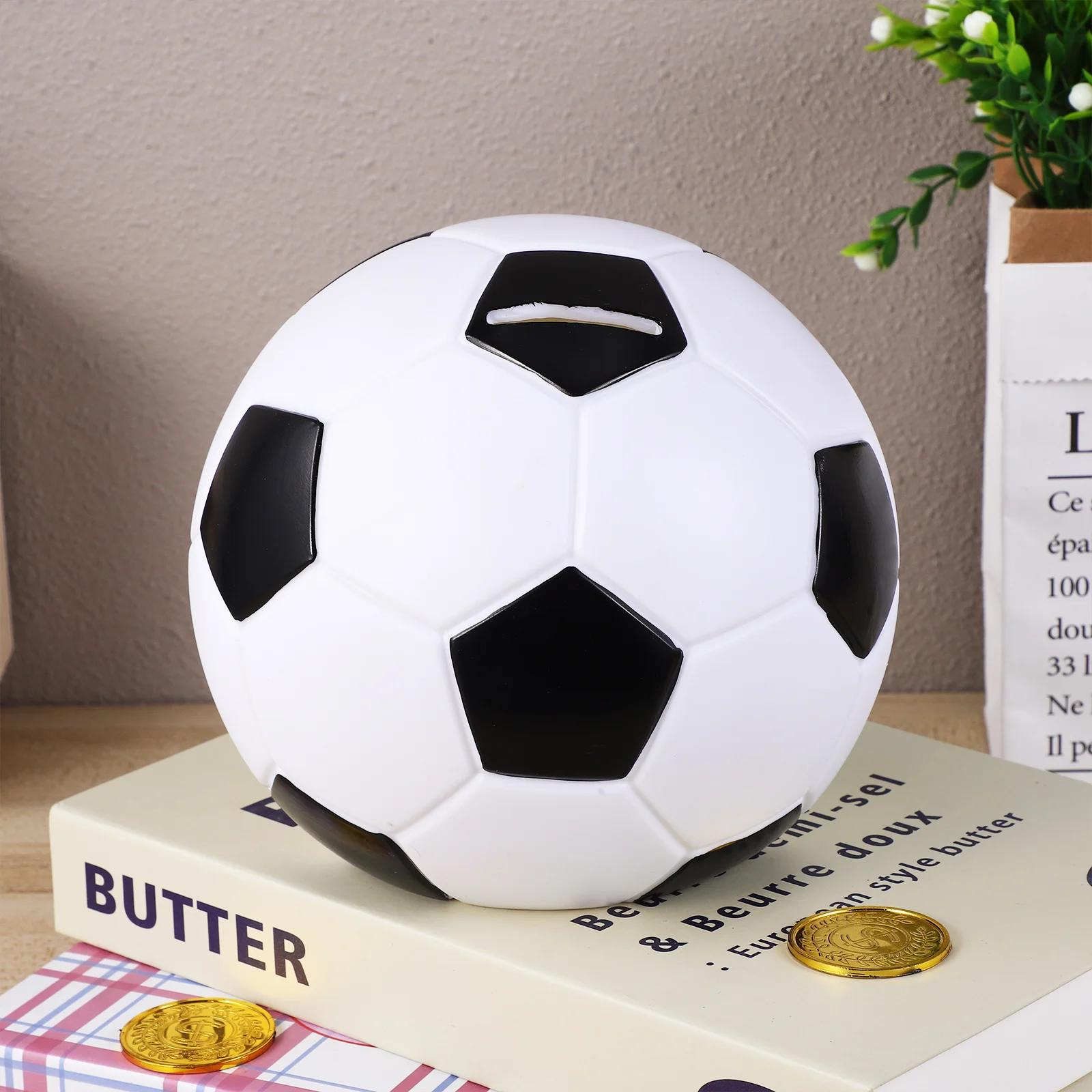 Small Football Coin Bank Piggy Banks For Boys Saving Money Box Cash Storage Home Decor Vinyl Material Jar 4
