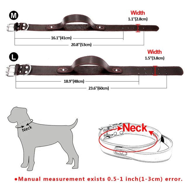 Genuine Leather Dog Collar Durable Real Leather Training Collars For Medium Large Dogs Pets Pitbull With Quick Control Handle 6