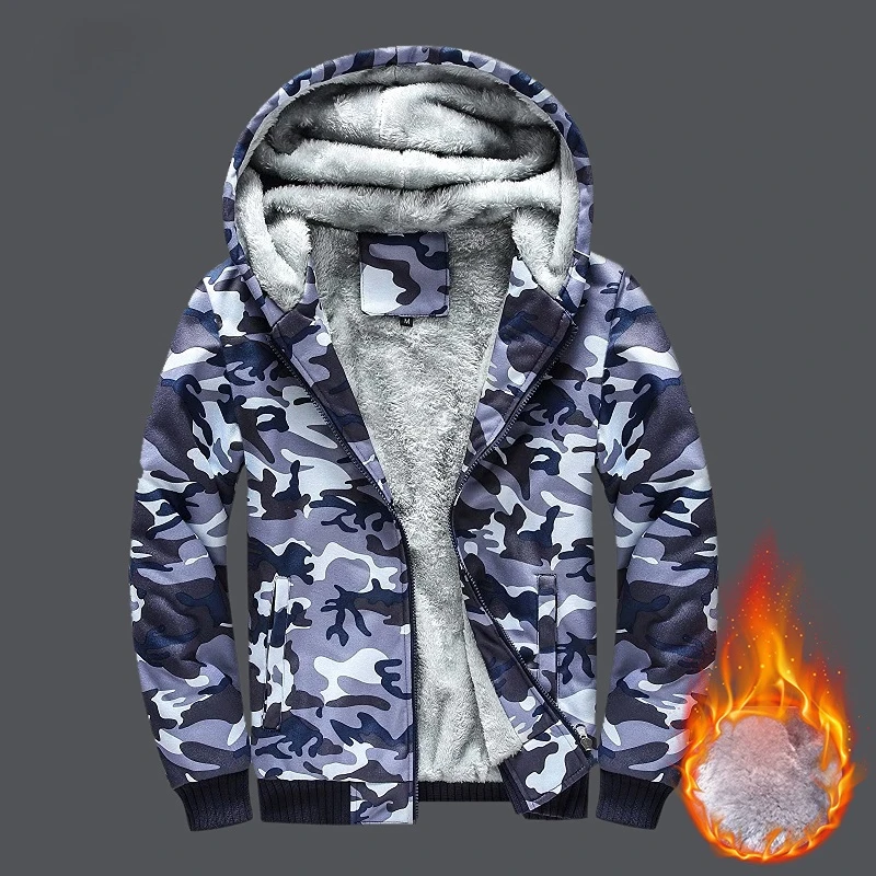 

Men Winter Fleece Hoodies Navy Camouflage Sweatshirt Coats 2022 Casual Men's Military Jacket Thick Warm Printed Hoodie Cardigan