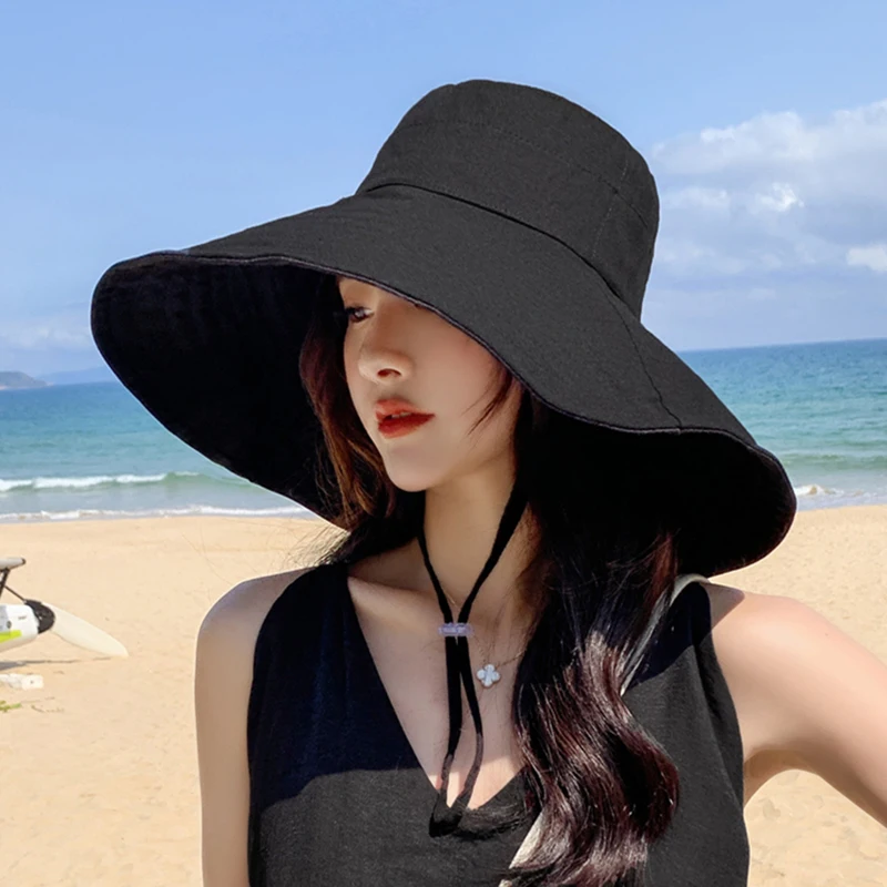 Japan South Korea Big Brim Women's Spring and Summer Foldable Travel Sun Solid Color Casual Fisherman Hat_voghion.com