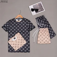 

Casual 3D Print Short Sleeve Men Fashion Set Men's Beach Letters Print Shorts Men's Beach Casual T-shirt Two-piece Setsmen Suit