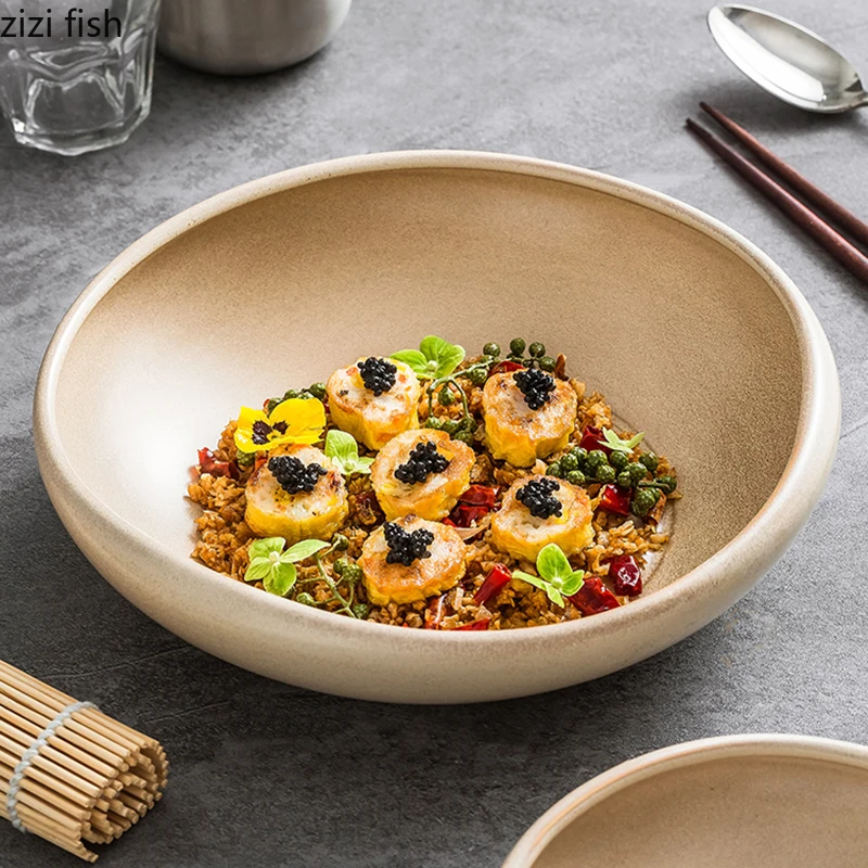 Retro Irregular Ceramic Deep Plate Restaurant Salad Plate Thick Soup Dessert Plates Molecular Food Creative Tableware