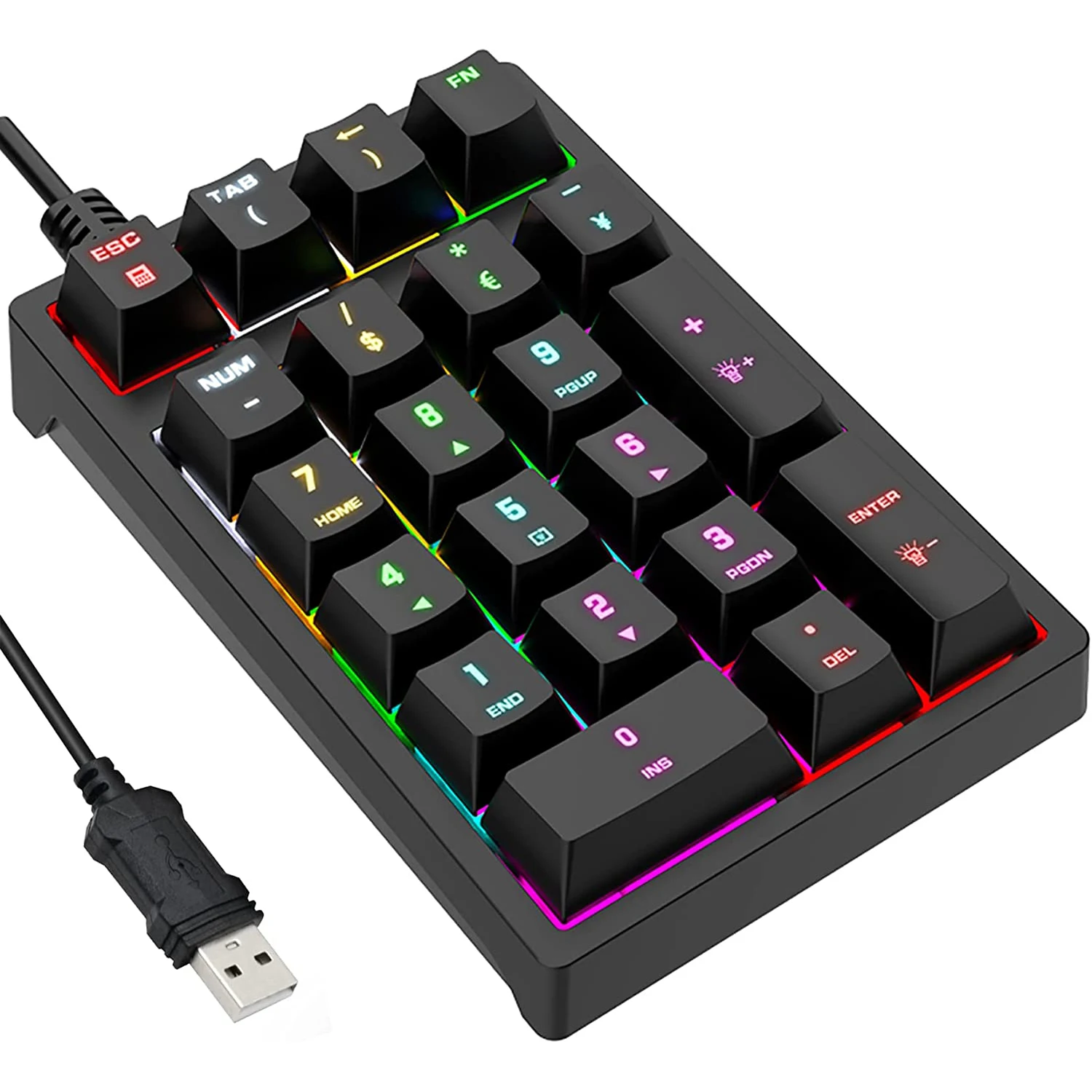 Teclado Numérico com Fio Usb com Retroiluminação Led Rgb Teclado Numérico Mecânico Teclado para Laptop e Desktop 21 Key Numpad