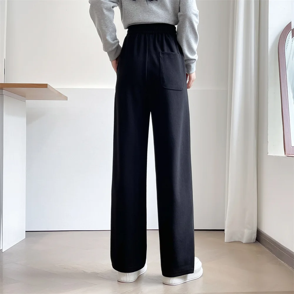 XXXXL Fashion Plus Size Women's Straight Leg Pants Autumn Winter Simple three-dimensional Cut Fleece Warm Casual Trousers 5012