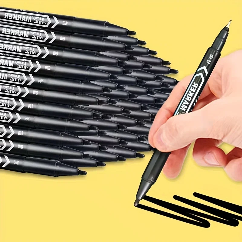 Dual-Tip Permanent Marker Pens for Versatile Use on Various Surfaces