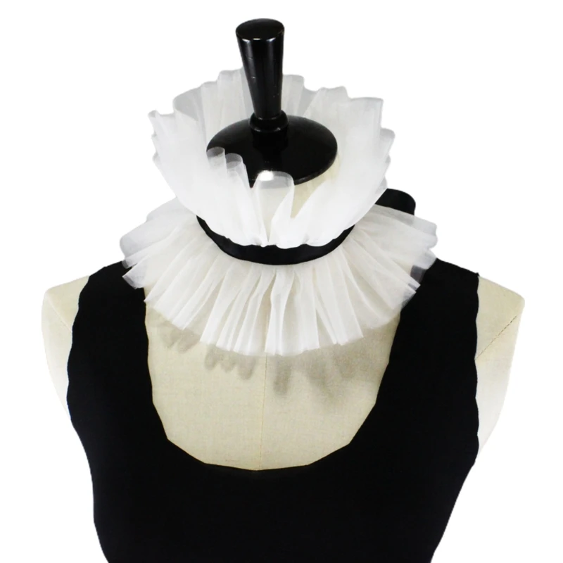 

Women Victorian Vintage Mesh Ruffled Stand False Fake Collar Lace-Up Ribbon Bowknot Steampumk Neck Ruff Cosplay Dropship