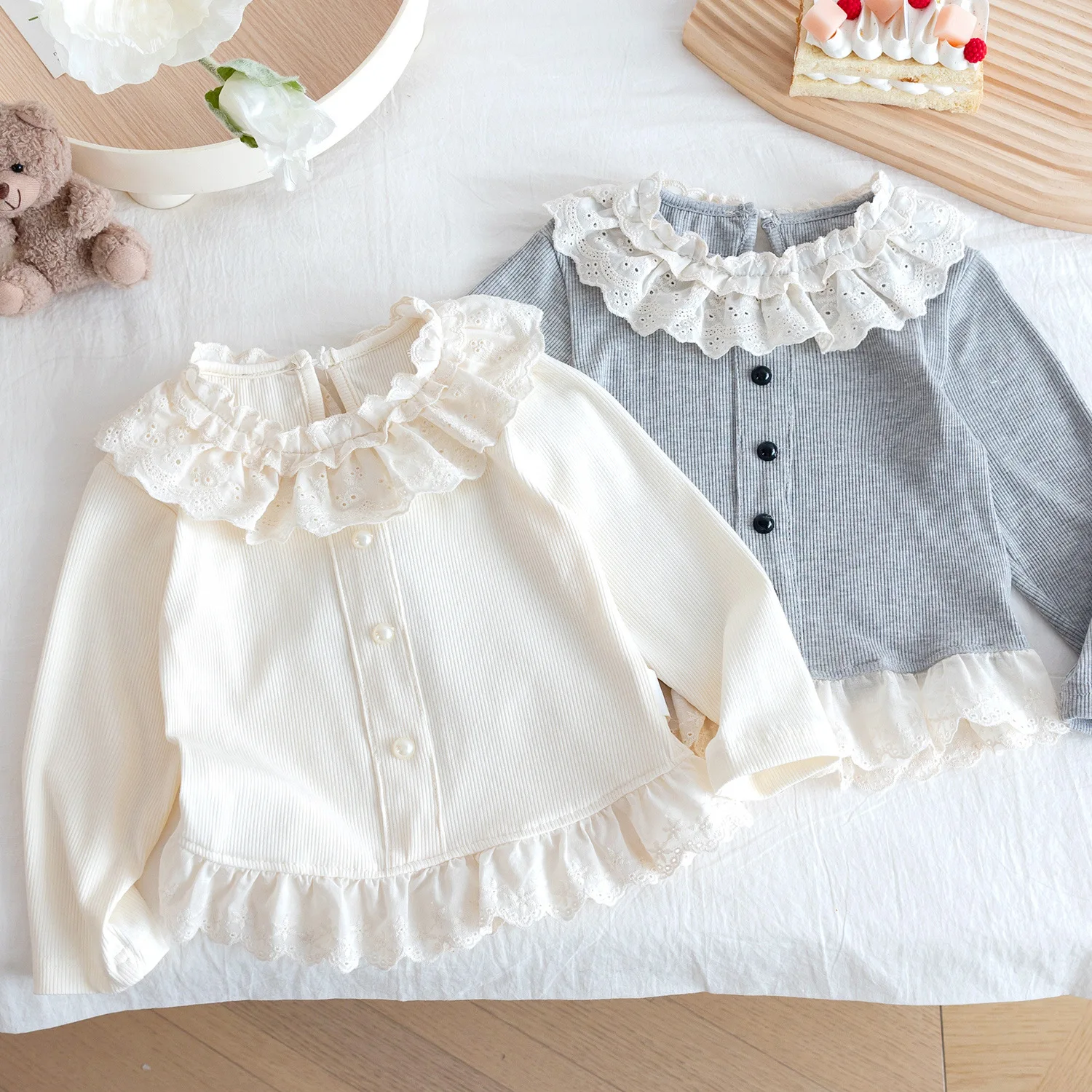 여아 니트 가디건 2026 신상 봄  여자아이 달콤한 러플 레이스 자켓 아동 공주풍 상의