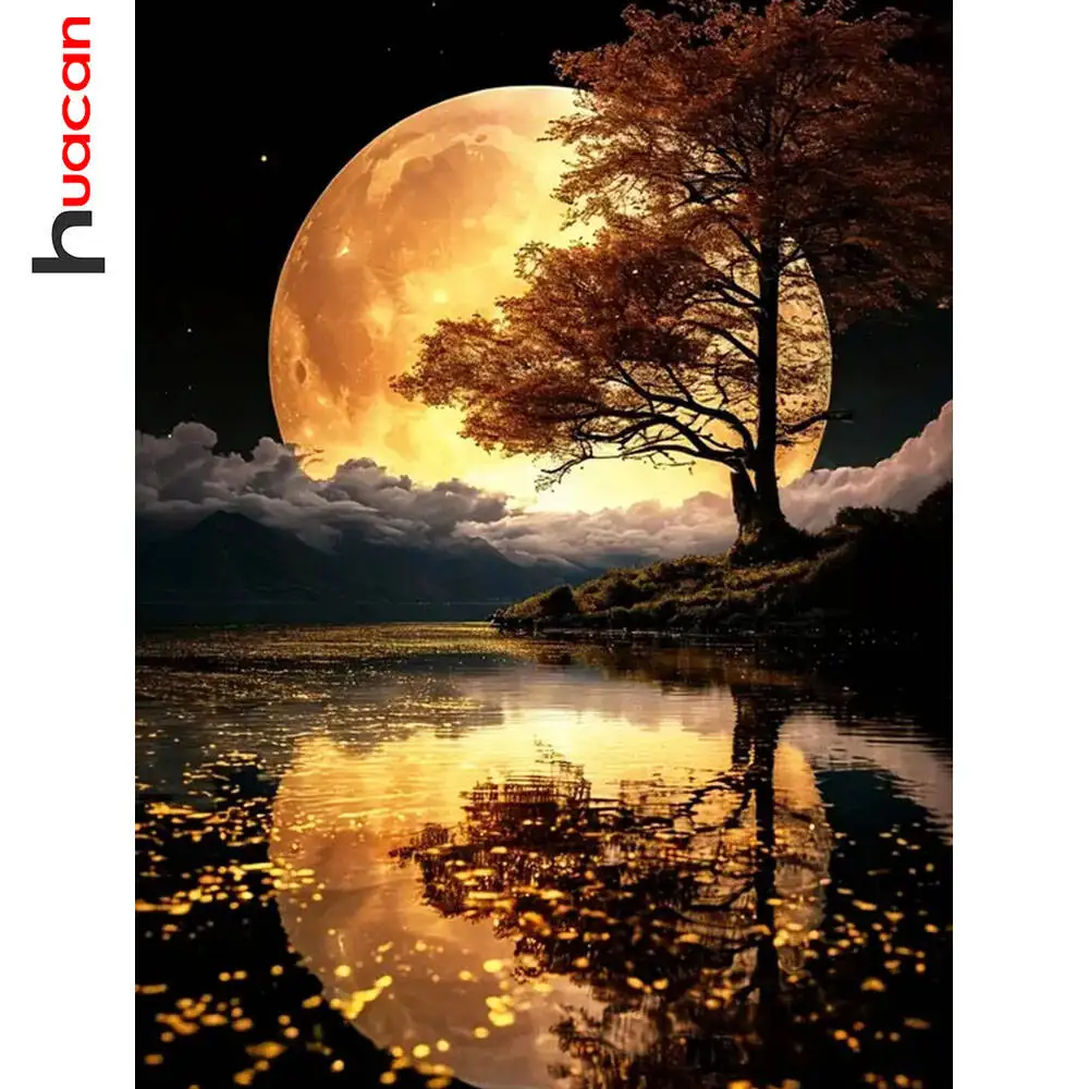 Enchanted Moonlit River: Diamond Mosaic Landscape Art