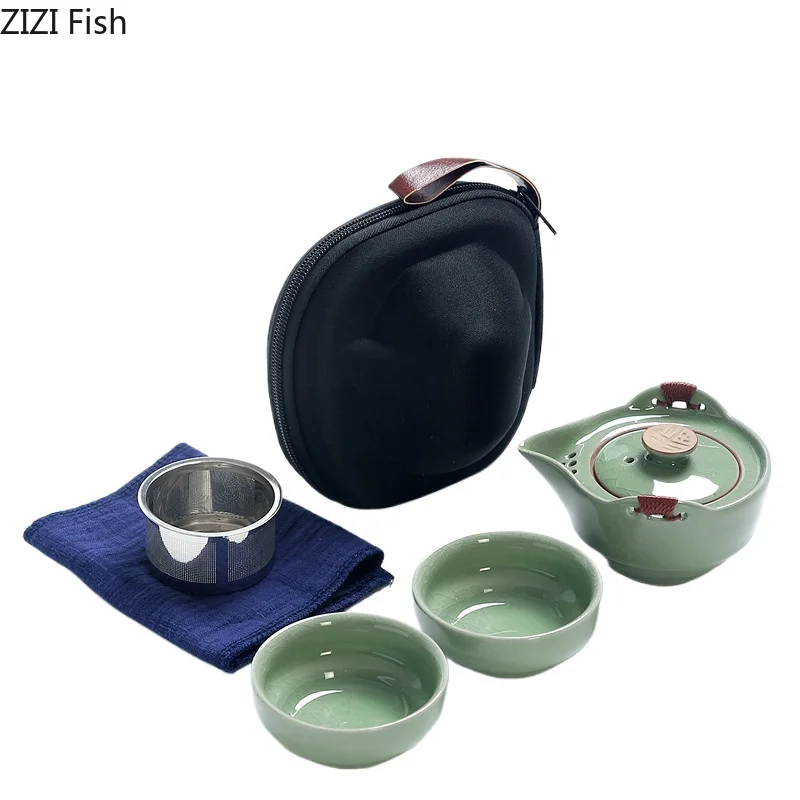 Household Tea Set Teapot Cup Portable Outdoor Kungfu Tea Set One Pot Two Cups Chinese Teas Ceremony Accessories Business Gift