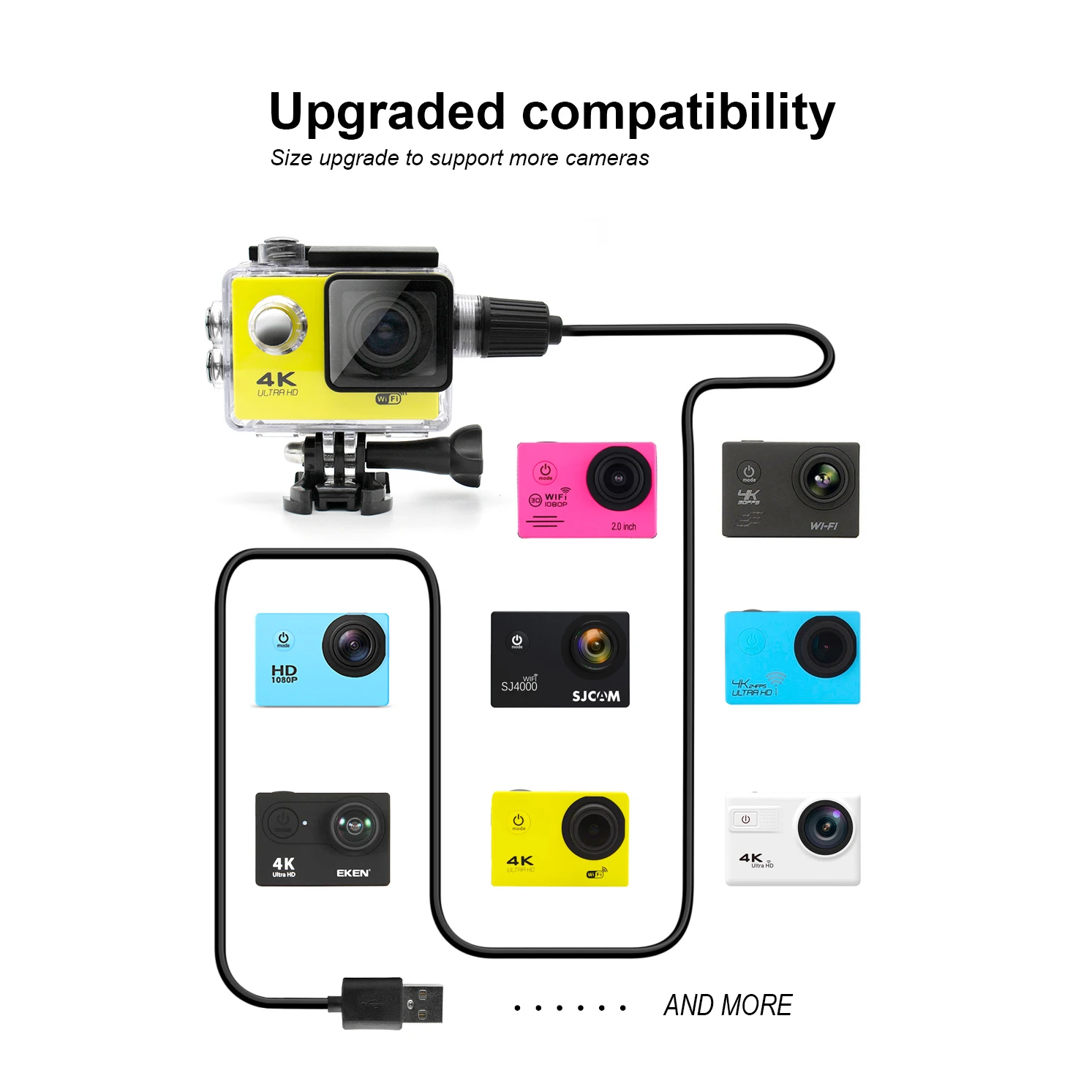 액션 카메라 USB 충전 케이스, 스포츠 카메라 방수 케이스 액세서리, 충전 케이블 포함, sj4000, sj7000