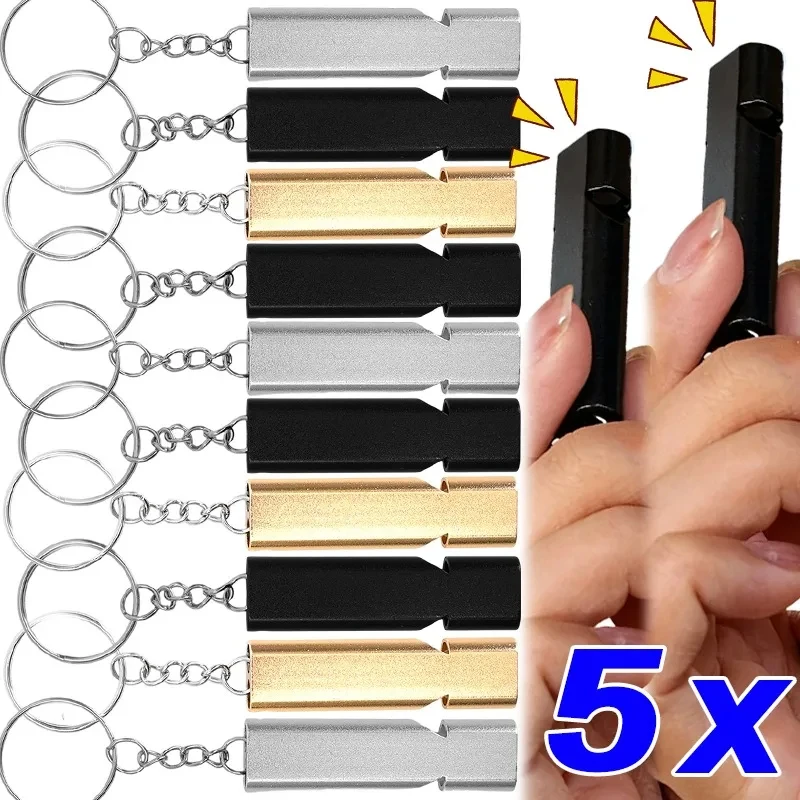 1-5Pcs 생존 호루라기 알루미늄 합금 듀얼 사운드 안전 호루라기 키 링 휴대용 야외 구조 신호 도구 장비