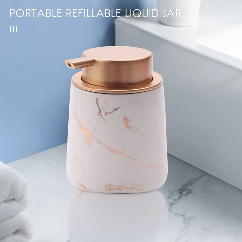 

Imitate Marble Ceramic Hand Soap Dispenser,Portable Refillable Liquid Shampoo&Lotion Jar,400Ml