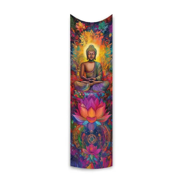 Statues de bouddha et décoration murale de Lotus, tapisserie verticale Mandala colorée, tenture murale, méditation, Religion, Art 6
