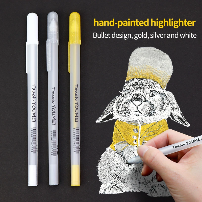 1/3/6Pcs 0.8mm Highlight Marker Pen Sketching White Ink Gel Pen Fine Tip Art Drawing Supplies