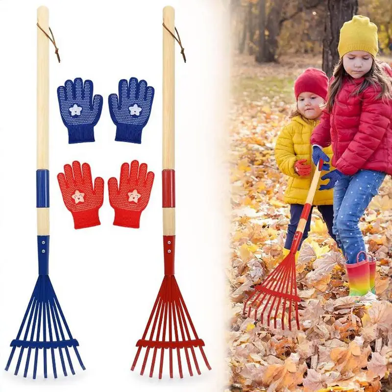 Small Garden Rake For Kids Wooden Handle Garden Leaves Rake Kids Lawn Rakes With Detachable Wooden Handle For Outdoor 2