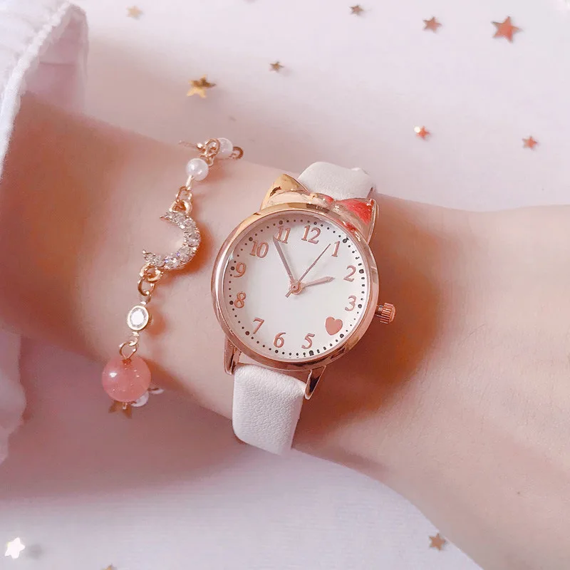 2024 Fashion Kids Love Digital Dial Children Set Watch Leather Strap Quartz Watches Kid Girls Clock Watch Bracelet Set Gift 2