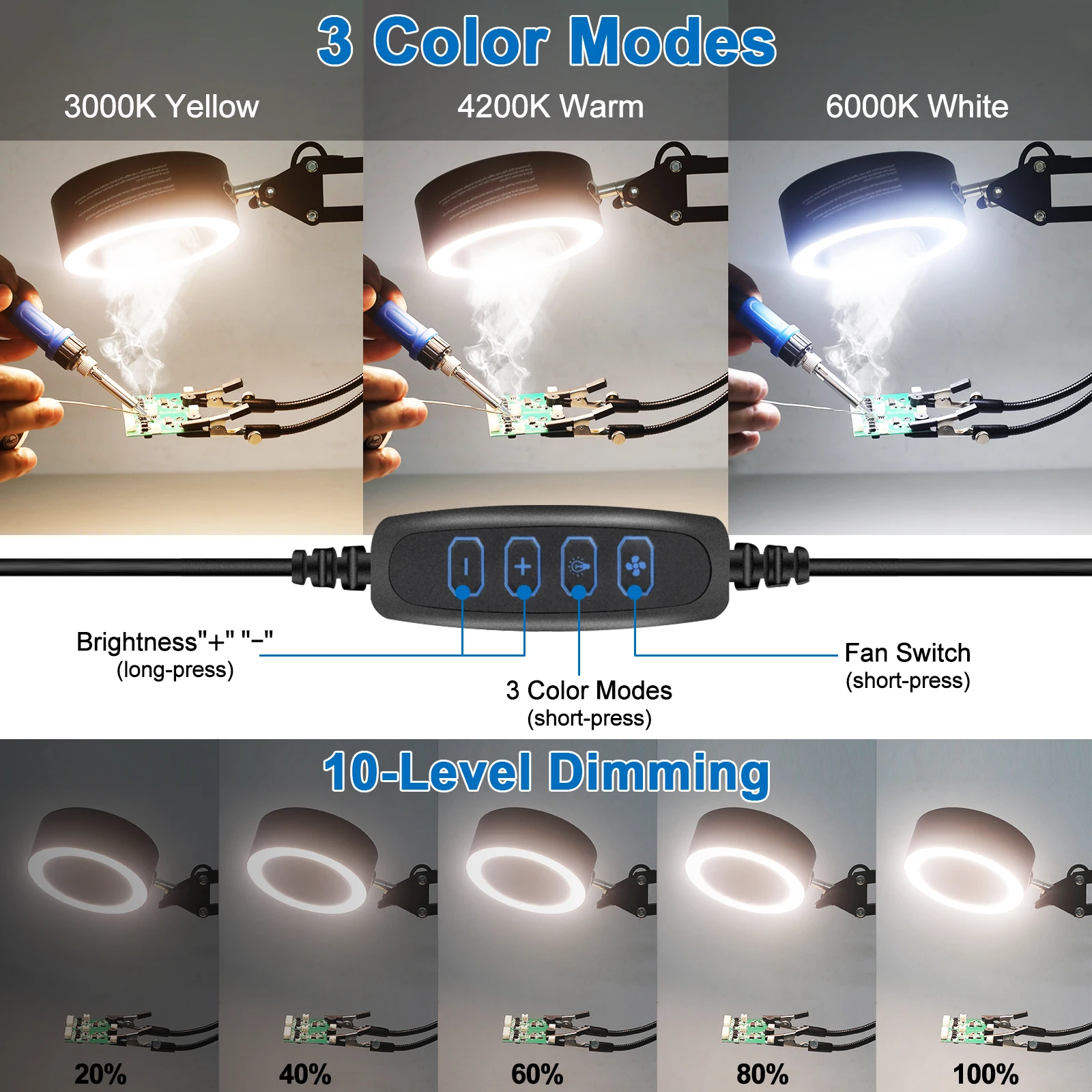 NEWACALOX Soldering Iron Welding Smoking Device Exhaust Fan EU/US Plug 48 SMD LED Lights Third Helping Hand With Filter Sponge 2