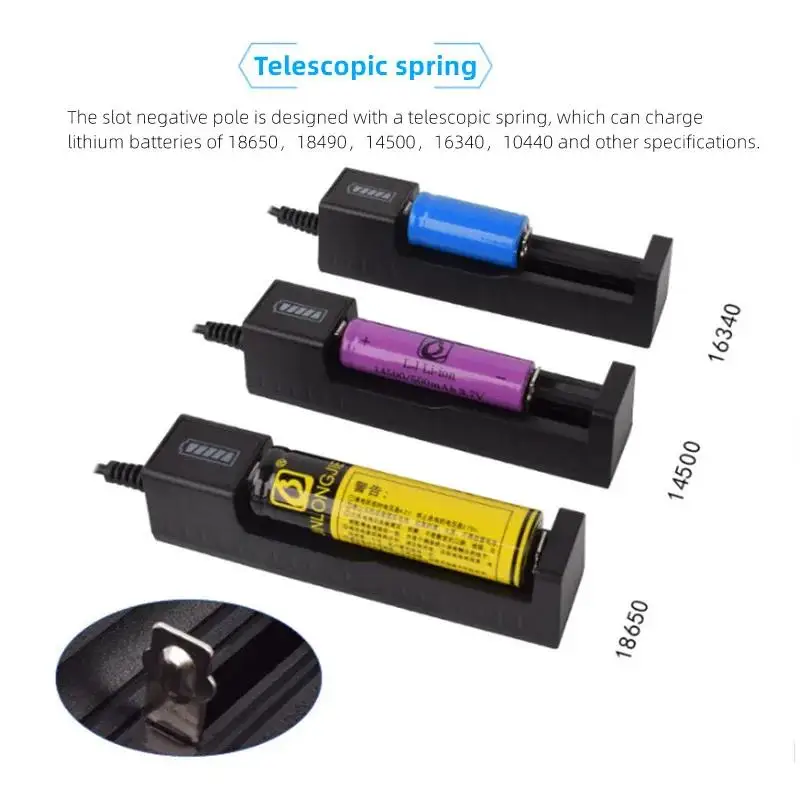 1 슬롯 USB 충전기 어댑터 3.7V-4.2V 충전식 배터리용 스마트 충전 16340 14500 18650 26650 리튬 배터리 충전기
