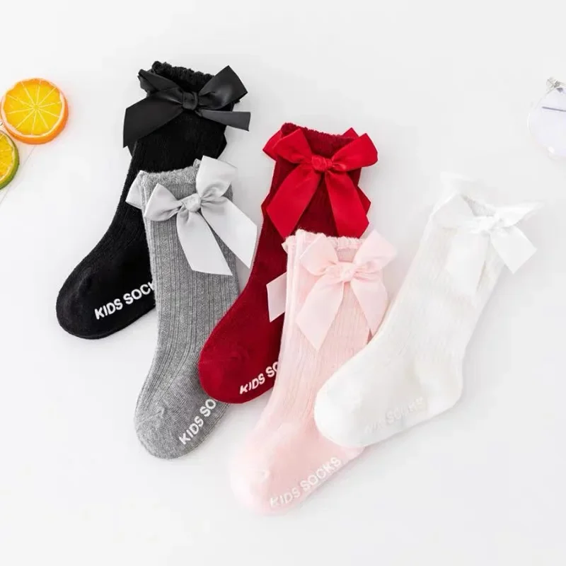 

Baby Girls Big Bow Knee High Long Soft New Kids Socks Toddlers Cotton Lace Baby Socks Kids Dropshipping Girls non-slip Socks