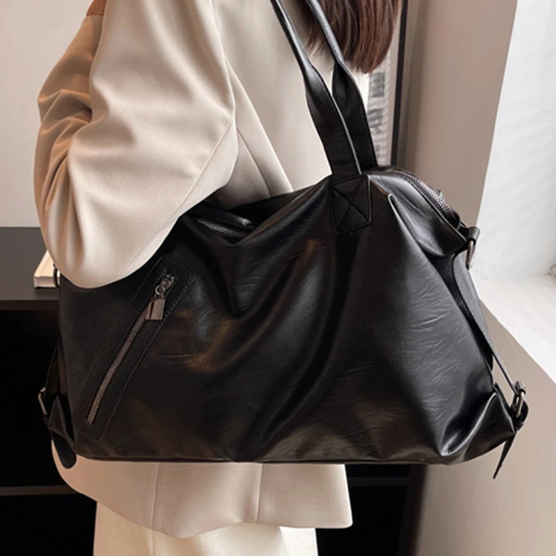 Bolsos de hombro negros grandes para mujer, bolso de mano de cuero suave de calidad, bolso de mano de gran capacidad para mujer, bolso informal de compras que combina todo, 2022| | -