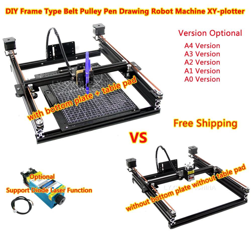 Incisore Laser Mini Robot Da Disegno Fai Da Te Smontato Tipo Telaio Cintura Xy-Plotter A0-A4 Penna Puleggia Con Piastra Inferiore Supporto Laser