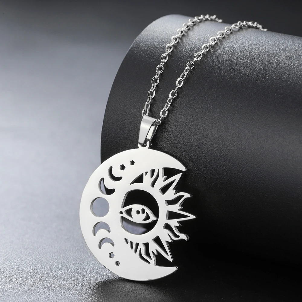 Dawapara Sonnen- und Mondphasen-Halskette, Halbmond-Anhänger, Edelstahl, Schmuck, Valentinstagsgeschenk – Detail 11
