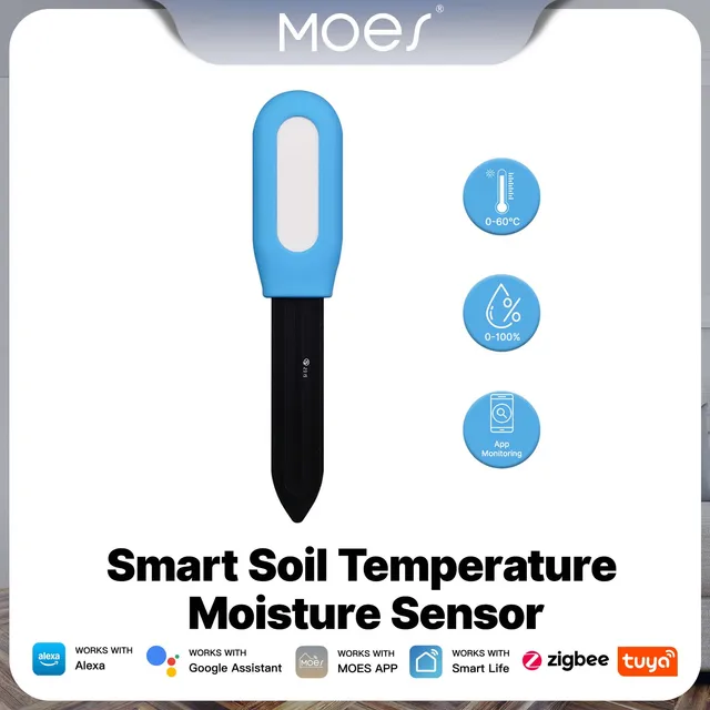 MOES Tuya Smart ZigBee Soil Temperature Humidity Moisture Sensor Plant Tester Moisture Detector Real Time Monitor Voice Control