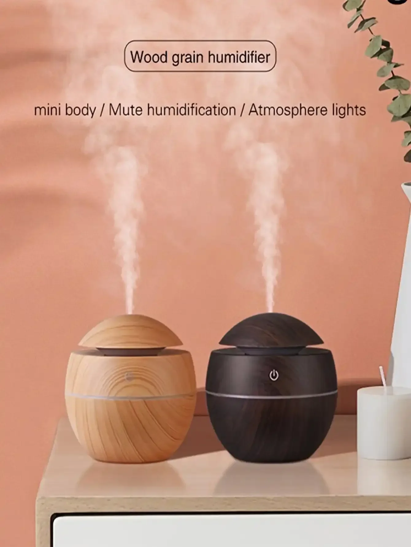 Humidifier With Colorful Mushroom Shaped Led Light For Home 1pc 200ml Aromatherapy Wood Grain Usb Mini