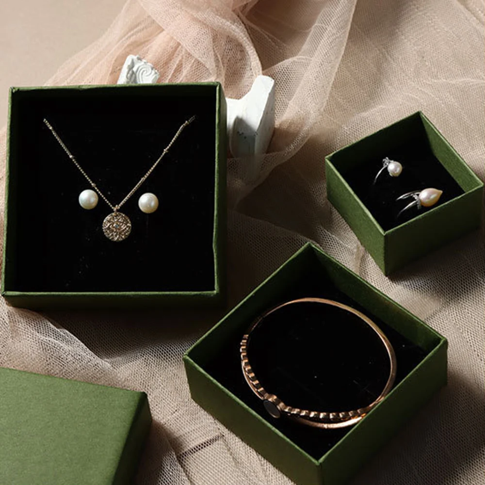 1Pc Vintage Green Jewelry Storage Box Handbag Ring Earrings Pendant Bracelet Necklace Organizer Paper Gift Jewelry Packaging Box