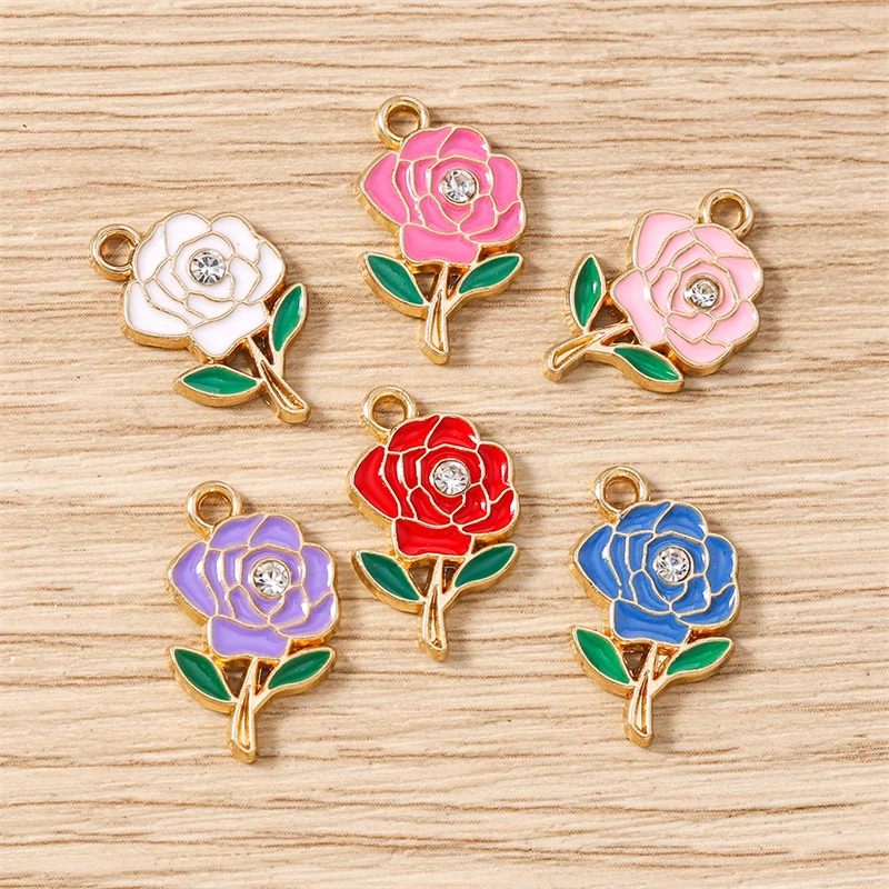 10 Stück modische bunte Emaille-Blumen-Charms-Anhänger für die Herstellung von Ohrringen, Halsketten, Armbändern, handgefertigten Kunsthandwerks, Schmuckzubehör – Detail 14
