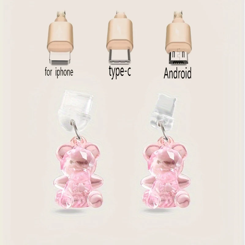 Kawaii Phone Dust Plug Charm Acrylic Bear Jack Dust Protection Stopper Anti Dust Cap Charge Port Plug For Phone