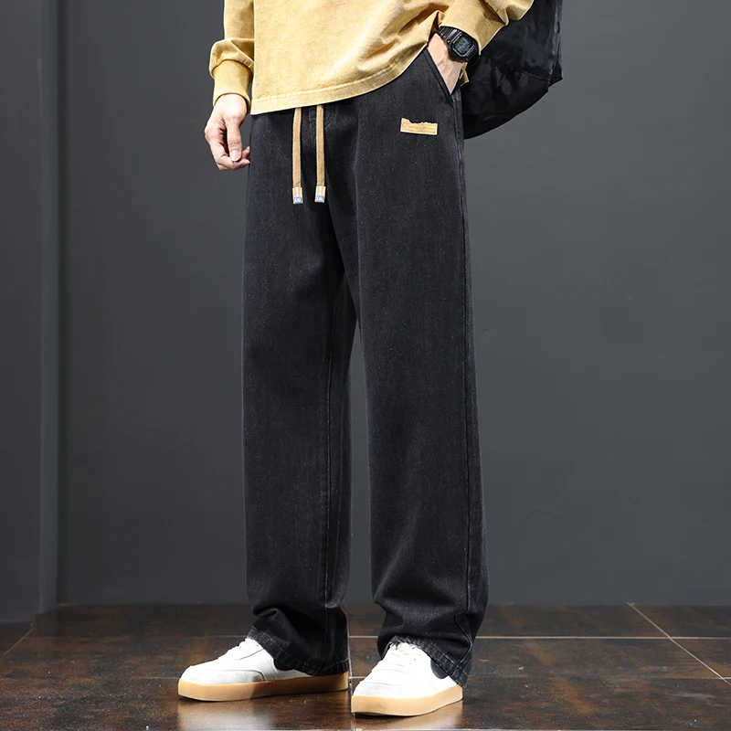 2024 Autumn Winter Elegant Fashion Harajuku Slim Fit Ropa Hombre Loose Casual All Match Jeans Solid Pockets Straight Leg Pants