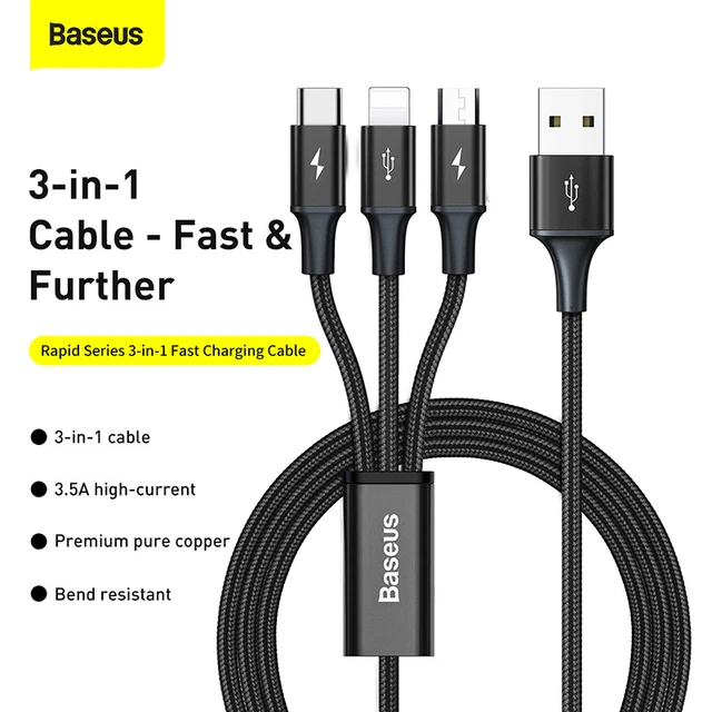 Baseus 3 in 1 Charger Cable USB to Type C Micro USB Charging Lead