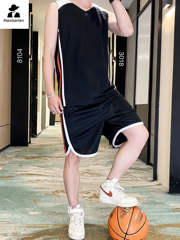 Summer Basketball Sportswear Suit Men's Sleeveless Vest Shorts Loose Breathable Running Fitness Suit Men's Training 2-piece Set