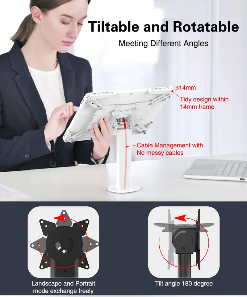 Universal Tablet Desktop Stand Ajustável Case do Ipad no Suporte Estável 180 ° de Inclinação Vesa Tablet Enclosure 713 - Imagem 4