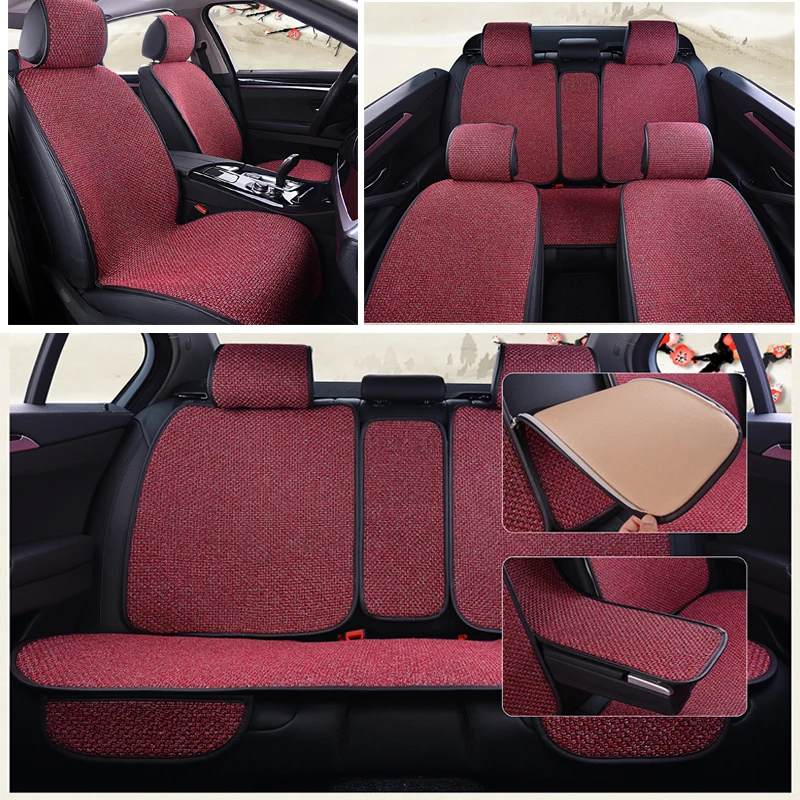 Car Seat Covers,Car Seat Cushion,Car Seat Protective Cover Linen Flax Front Rear Back 5 Seats Full Set with Backrest Auto Interior